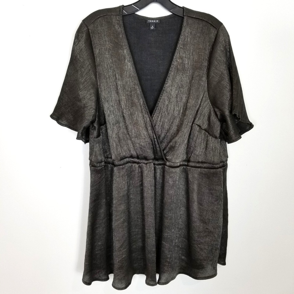 Torrid Black Lily Babydoll Crinkle Chiffon Surplice Blouse Top Sz 4X Party Event